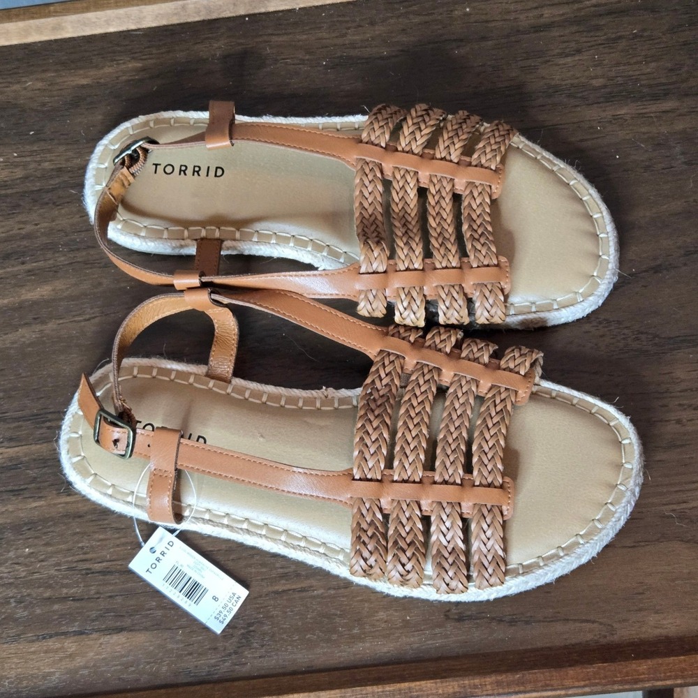 Torrid NEW Woven Huarache Espadrille Women 8WW Brown Braided Flat Sandals Shoes